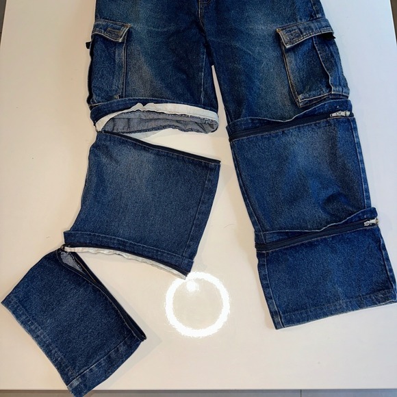 Vintage Americana Blues Convertible Jeans Pants 34x32 Jorts Denim Cargo 10" 90s - Picture 1 of 16